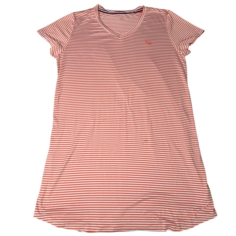 Tommy Hilfiger Womens Orange White Striped V-Neck Nightshirt Sleepwear L RLF0411